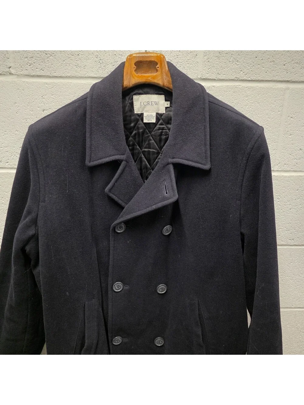 J.Crew Coat Mens M Blue Wool Peacoat Bayswater Quilted Lined Winter 24x34